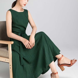 Vintage 1950s Swing dress, Boat Neck Sleeveless Midi dress, Fit and flared dress, Green dress, A-line Summer Modest party dress 2347