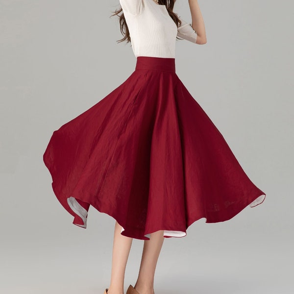 Linen skirt, Midi linen skirt, Swing skirt, Womens linen skirt, Spring long skirt, Circle linen skirt, Custom skirt, Xiaolizi 4936