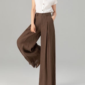 Pantalon large en lin marron, Pantalon long en lin pour femme, Pantalon ample, Pantalon d'été en lin, Pantalon en lin personnalisé, Xiaolizi 4918