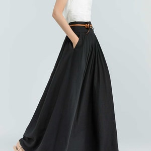 Pleated Maxi skirt outfit for summer, Black Skirt, Long Linen skirt, Womens skirt, Skirt with pockets, Casual skirt, Custom made skirt 2383 image 2