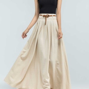 Casual Linen Maxi skirt outfit for summer, Pleated swing Maxi Linen skirt, women skirt, Long linen skirt, Linen skirt pockets 2375#