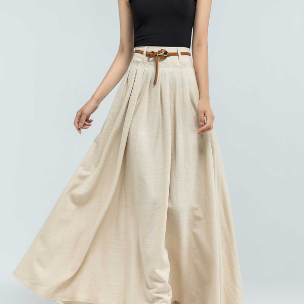 Tenue de jupe Maxi en lin décontractée pour l'été, jupe en lin Maxi balançoire plissée, jupe femme, jupe longue en lin, poches de jupe en lin 2375 #