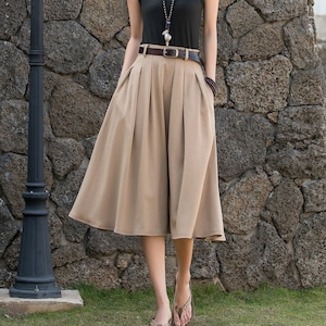 Pleated swing midi skirt, Midi Linen Skirt, Swing Linen Skirt With Pockets, Womens Skirt, A Line skirt, Xiaolizi, Handmade skirt 2882 image 1