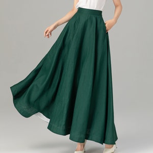 Linen skirt, Maxi skirt, Long linen skirt, Green linen skirt, Womens linen skirt, A line skirt, Spring skirt, Custom skirt, Xiaolizi 4929