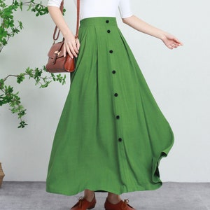 Button down Linen skirt, Long Linen Skirt, Linen Maxi Skirt for Women, Spring A Line swing Skirt, Casual Linen skirt, Xiaolizi 5732#