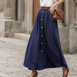 スカート L'Appartement Linen Canvas Long Skirt Linen Skirt, Long Skirt, Maxi Skirt, Navy Blue Skirt, A-line