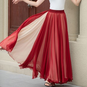 Red Long Chiffon Maxi Skirt Women, Swing Full Circle Skirt