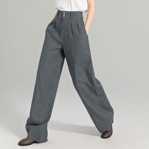 Grey Linen pants, Wide Leg Pants, Long linen pants, Womens Linen Pants, Pleated Pants, Loose Pants, Plus Size, Custom Pants, Xiaolizi 5789