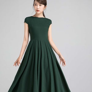 Vintage Dress, Fabulous Fit and Flare Dress, Linen Midi Dress, Cap ...
