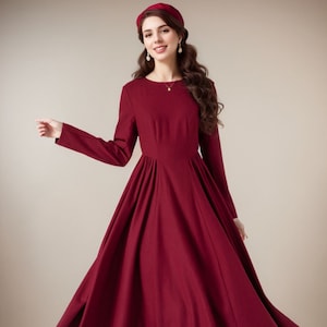 Fit and flare burgundy wool dress women 4545 Fit and flare burgundy wool dress women 4545