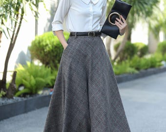 Long Wool Tartan Skirt Women, Wool Plaid Maxi Skirt, Retro Autumn Winter Skirt, High Waist Skirt, Plus Size Skirt, Flared A Line Skirt 6636