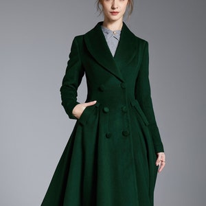 Green Long Wool Coat, Wool Princess Coat, Wool Coat Women, Winter Coat Women, A-Line swing Wool Coat, Warm Wool Coat, Handmade Coat 3881#