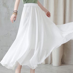 White Women Summer Cotton Linen Maxi Skirt, Flowy Long swing Skirt, Boho Skirt, Plus Size Circle Skirt, Custom Date skirt, Xiaolizi 2748#