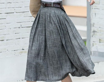 Linen skirt, Midi Linen Skirt, A line Linen Skirt, Womens Pleated Linen Skirt, Swing Linen Skirt, Summer Skirt, Custom Skirt, Xiaolizi 4407