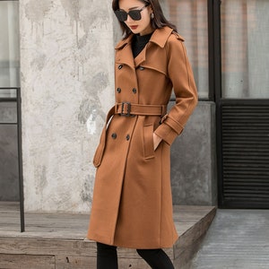 Double-breasted Camel Wool coat, Wool Military Coat Women, Winter Wool Trench Coat, Winter Warm Wool Jackets&Coat, Brown Wool coat 2840#