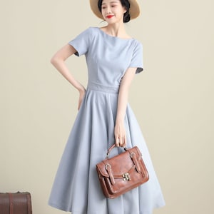 1950s Retro Midi Light Blue Swing Dress 3273 1950s Retro Midi Light Blue Swing Dress 3273