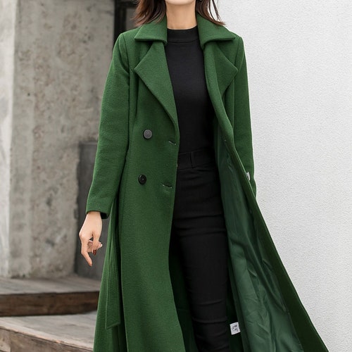 British Style Long Wool Coat in Green Warm Coat Women - Etsy