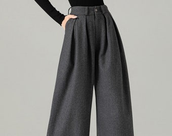 Wool Pants, Wool Palazzo Pants, Winter Wool Pants Women