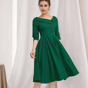 Green Swing cocktail dress, Women fit and flare midi dress, Vintage Midi dress,  Custom dress, Xiaolizi 2227#