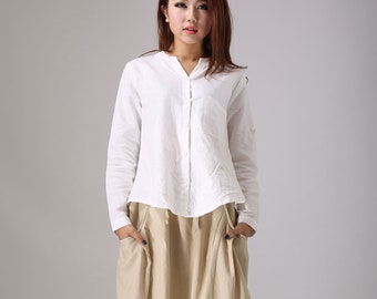 Long Sleeve White Linen Shirt, Linen Shirt Women, Causal linen blouse, Button Down Linen Shirt, Soft Linen Tops, Spring autumn outfit 3001