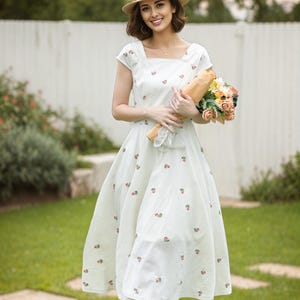 1950s Women's Midi Dress, Button up Shirt Dress, Summer