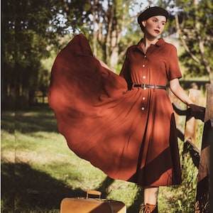 50s Swing Linen Vintage Inspired Midi Dress 3049# 50s Swing Linen Vintage Inspired Midi Dress 3049#