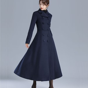 Long Wool Coat Women, Blue Coat, Double Breasted Maxi Winter Coat ...