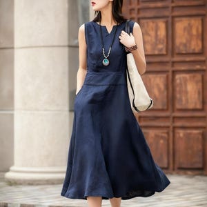 Abito midi in lino senza maniche, abito estivo casual, abito midi in lino, abito da donna, abito casual in lino, abito estivo, abito fatto a mano 2593