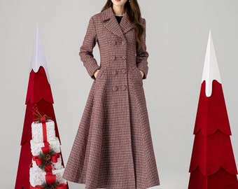 Plaid Long Wool Coat, Vintage inspired wool coat, Winter coat women, Wool coat women, fit and flare coat, Princess Coat, Xiaolizi 4614#