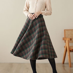 Midi Swing Circle Wool Plaid Skirt 4623 Midi Swing Circle Wool Plaid Skirt 4623