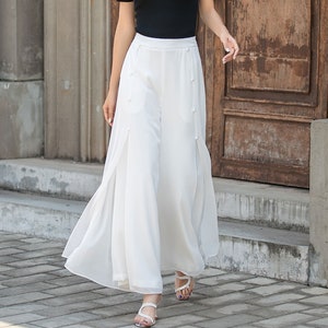 Women Chiffon Wide Leg Pants Trouser Mesh High Waist Yoga Dance