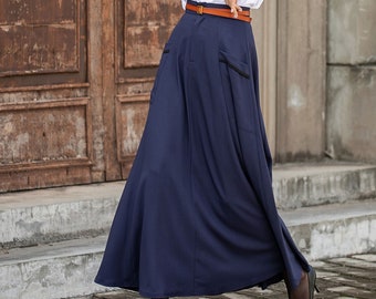 Long Swing Linen Maxi Skirt A line Linen Skirt Navy Blue With Pockets Custom Made Skirt Full Skirt Women Skirt 3852 Etsy UK