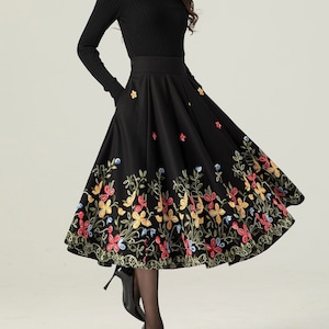 Black embroidered midi wool skirt 4665 Black embroidered midi wool skirt 4665
