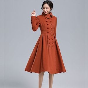 Vintage 1940s Wool Princess Coat, Winter Caramel Long Wool Coat, Double Breasted Swing Wool Dress Coat, Fit and Flare Coat, Xiaolizi 3164