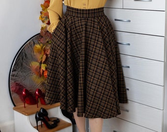 Midi Wool Plaid Skirt, Swing Wool Skirt, Wool Circle Skirt, Winter Skirt for Women, High Waisted Wool Skirt, Retro Tartan Wool Skirt 4729