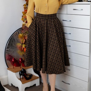 Midi Wool Plaid Skirt, Swing Wool Skirt, Wool Circle Skirt, Winter Skirt for Women, High Waisted Wool Skirt, Retro Tartan Wool Skirt 4729