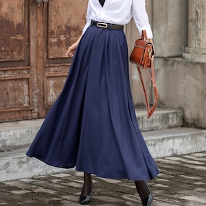 Linen Skirt, Maxi Skirt, A-Line Linen Skirt, Womens Linen Skirt, Long Linen skirt, Swing Skirt, Navy Blue Skirt, Spring Autumn Skirt 3850#