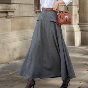 Long wool skirt, A-Line wool Maxi Skirt, Wool skirt women, Winter wool Skirt With Pockets, Plus size skirt, Custom skirt, Xiaolizi 3854#