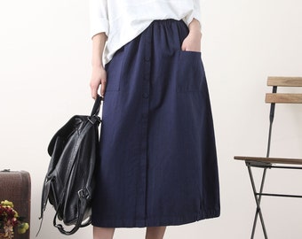 Linen skirt, Navy Linen skirt, Skirt with Pockets, Spring linen skirt, Linen skirt for women, Bubble skirt, Custom skirt, Xiaolizi 2579