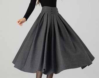 Wool skirt, Long Wool skirt, Wool midi skirt, Pleated swing wool skirt, Womens wool skirt, winter wool skirt, Handmade skirt, Xiaolizi 4552#