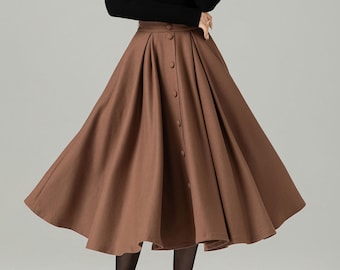 Wool skirt, Midi Wool Skirt Women, Button down skirt, Swing Skirt, Brown High Waisted wool skirt, Warm Winter Wool Skirt, Xiaolizi 4496