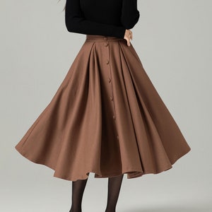 Wool skirt, Midi Wool Skirt Women, Button down skirt, Swing Skirt, Brown High Waisted wool skirt, Warm Winter Wool Skirt, Xiaolizi 4496