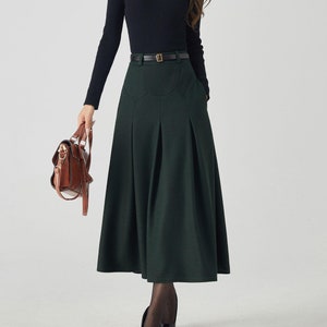 Midi Wool Skirt, Pleated Wool Skirt, Dark Green Skirt with Pockets, Womens Swing Skirt, Autumn Winter Skirt, Custom Skirt, Xiaolizi 4532 1-dark green