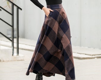 Vintage Inspired Long Wool Plaid Skirt, 1950s Winter Maxi Wool Skirt Women,  Green A Line Skirt, Plus Size Skirt With Pockets Xiaolizi 2836 -  Canada
