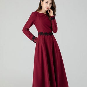 Burgundy midi winter wool dress with lace details 4544 Burgundy midi winter wool dress with lace details 4544