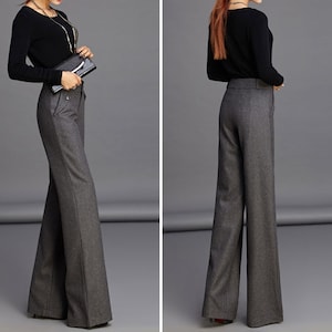 Dark grey Warm Wool Long Pants, straight-leg pants, Palazzo pants, Pocket Pants, Autumn Winter pants 3909#