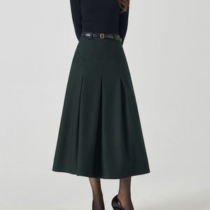 Midi Wool Skirt, Pleated Wool Skirt, Dark Green Skirt with Pockets, Womens Swing Skirt, Autumn Winter Skirt, Custom Skirt, Xiaolizi 4532 image 7