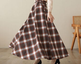 Tartan wool skirt, Long wool skirt, Maxi wool plaid skirt for women, A line wool skirt, Swing plaid wool skirt, Custom skirt, Xiaolizi 4625