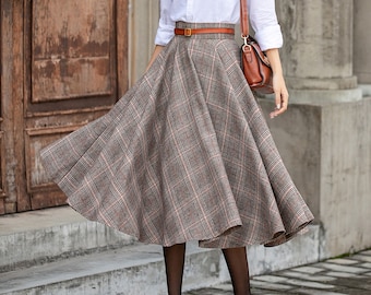 Swing Wool Circle Skirt, Midi Wool Skirt, Wool Plaid Skirt, Winter Wool Skirt, Long Skirt, High Waist wool Skirt, Handmade Skirt 3856#