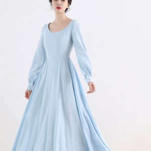 Robe longue en lin à manches longues, robe médiévale d'inspiration vintage pour femme, robe bleue, robe longue, robe modeste, robe printemps automne 2508 #